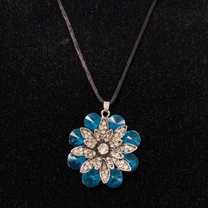 Deep Blue  Rhinestone Silvertone Pendant